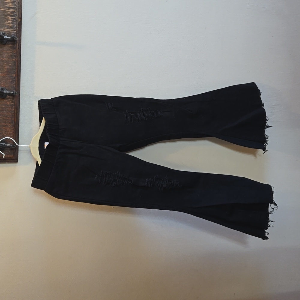 Black Distressed Flare Jeans